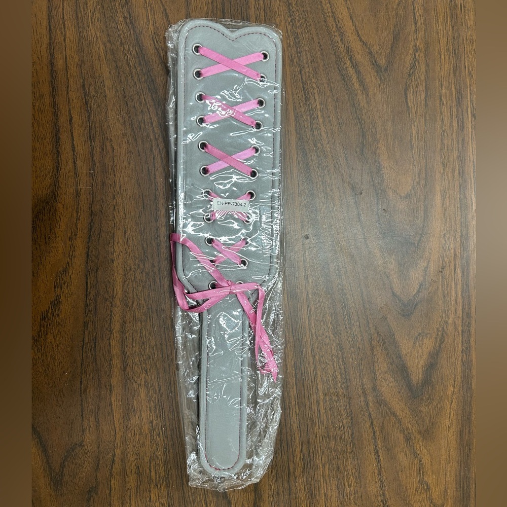 New Shades Of Seduction Spanking Paddle Gray and Pink Lace-Up 15 in x 3.5 in